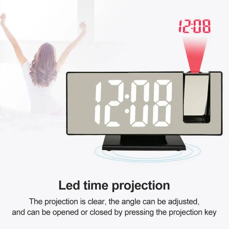 1 / 2ШТ Светодиодный Цифровой проекционный будильник Temea Электрический будильник с проекцией FM-радио, проектор времени, Прикроватные часы с отключением звука Изображение 5