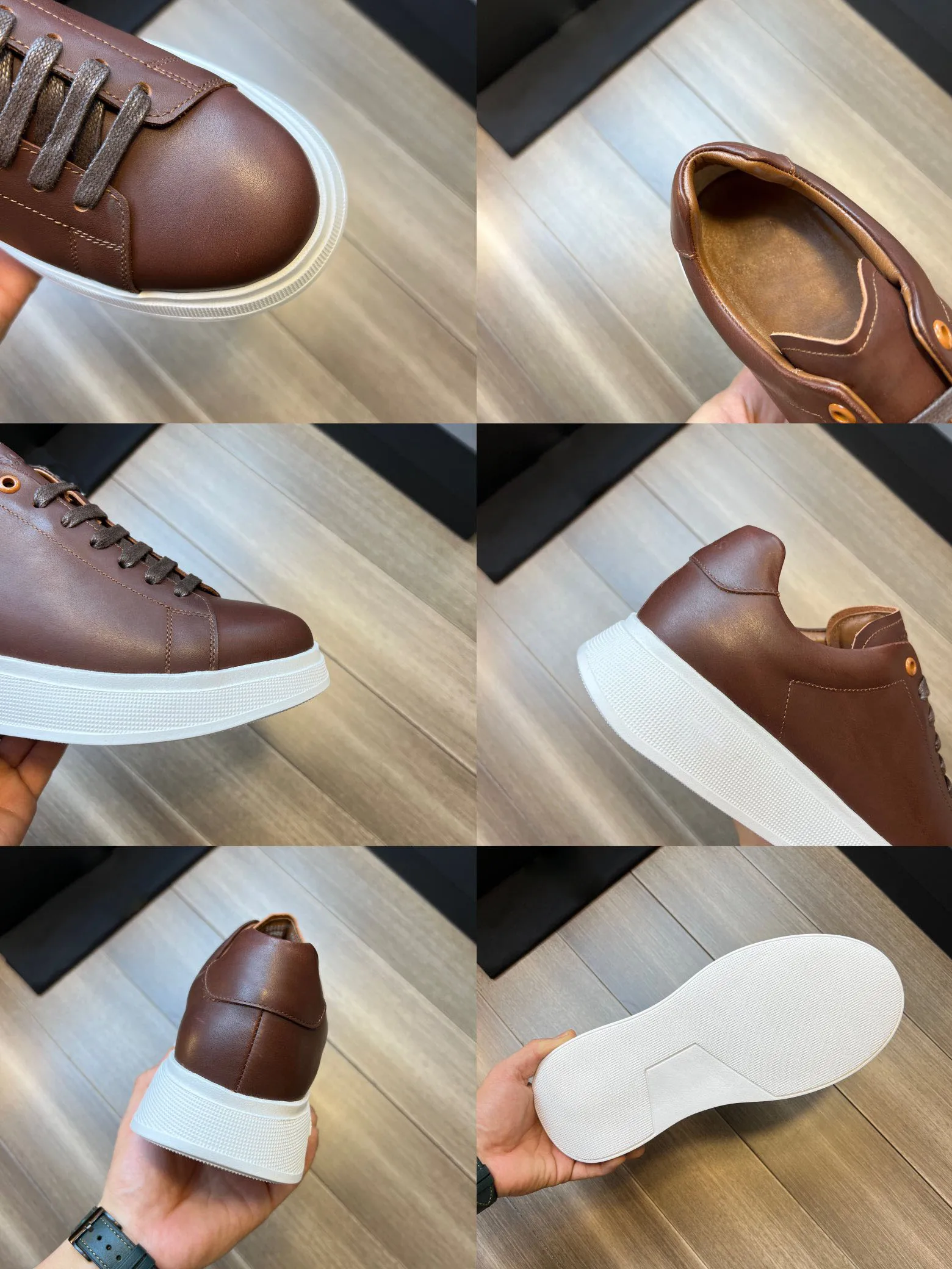 2023 Новые мужские повседневные кроссовки из телячьей кожи с низким верхом, на шнуровке, на легкой подошве, трендовая мужская обувь Изображение 5