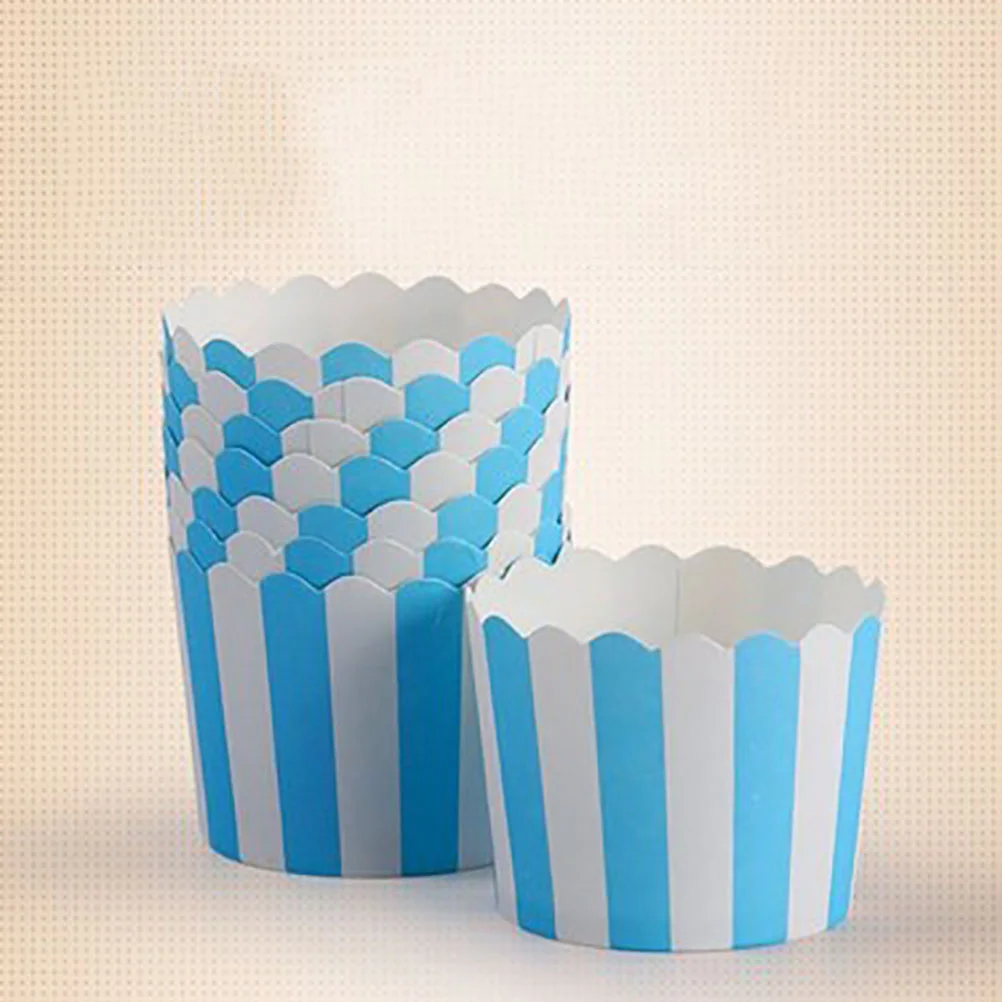 50 шт. Бумажный стаканчик в синюю и белую полоску, обертки для кексов, стаканчик для выпечки, Термостойкие стаканчики для кексов, Форма для Изображение 1