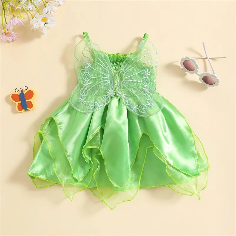 Citgeett Summer Kids, платье принцессы для маленьких девочек, праздничное платье без рукавов, костюм, крылья, Зеленая одежда Изображение 0