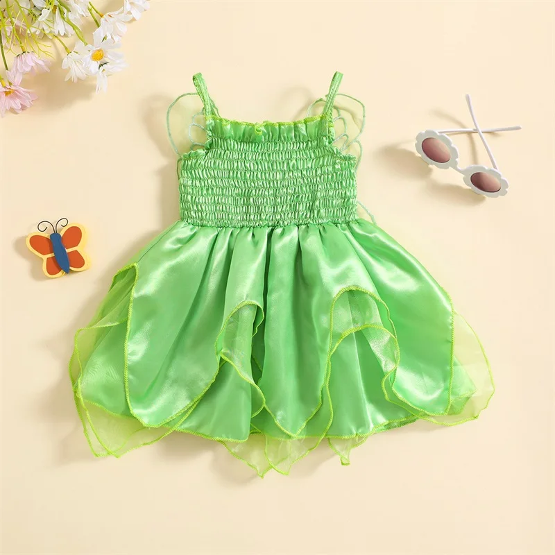 Citgeett Summer Kids, платье принцессы для маленьких девочек, праздничное платье без рукавов, костюм, крылья, Зеленая одежда Изображение 2