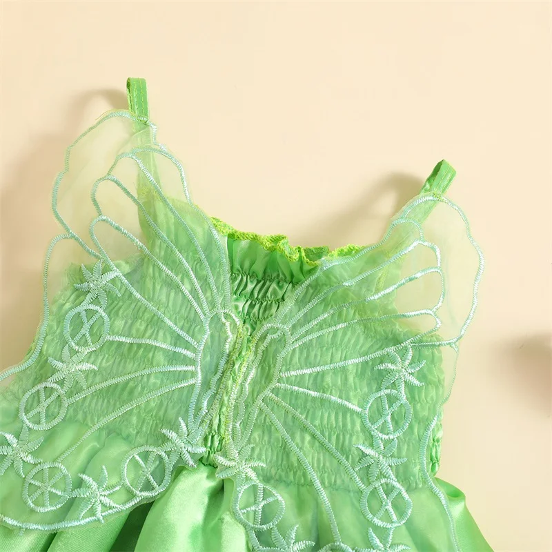 Citgeett Summer Kids, платье принцессы для маленьких девочек, праздничное платье без рукавов, костюм, крылья, Зеленая одежда Изображение 3
