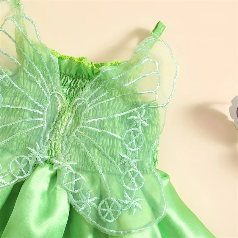 Citgeett Summer Kids, платье принцессы для маленьких девочек, праздничное платье без рукавов, костюм, крылья, Зеленая одежда Изображение 5