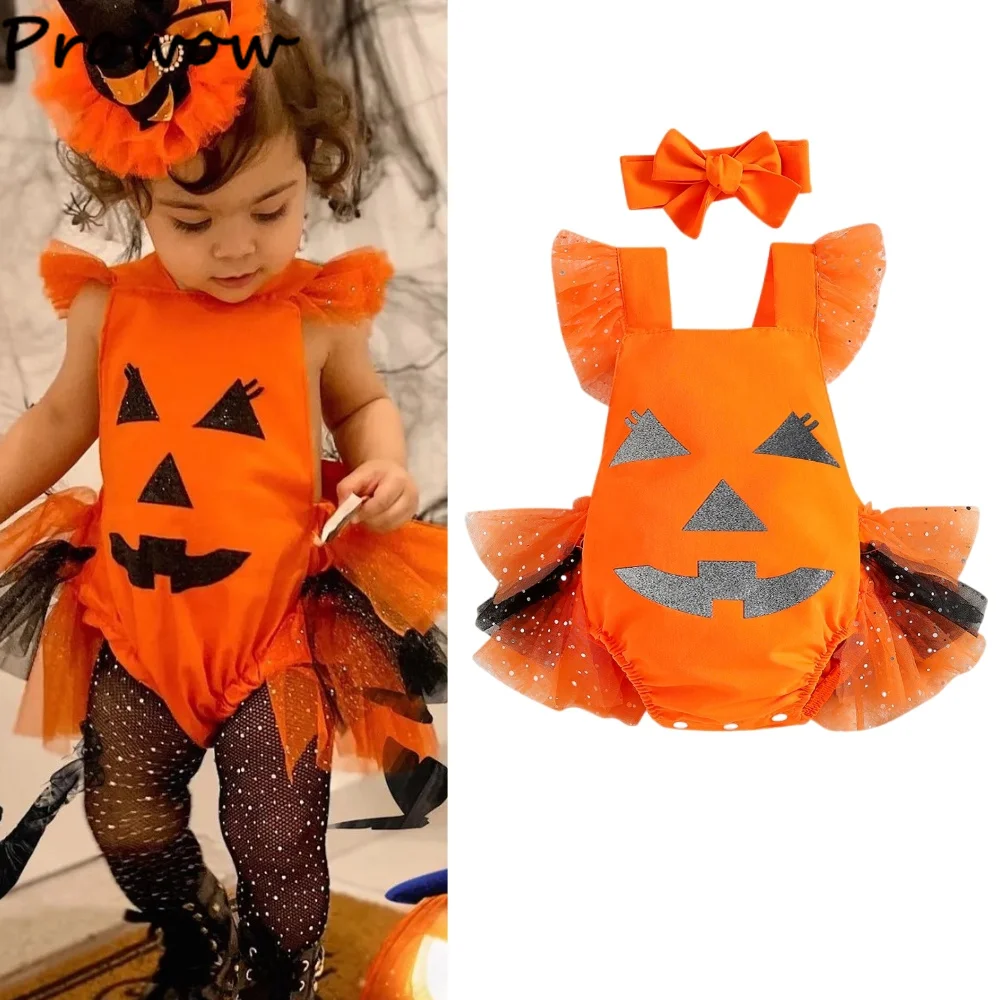 Prowow 0-18 м, детский комбинезон на Хэллоуин, Оранжевое боди для новорожденных, платья принцессы Тыквы, мой первый детский костюм на Хэллоуин Изображение 0