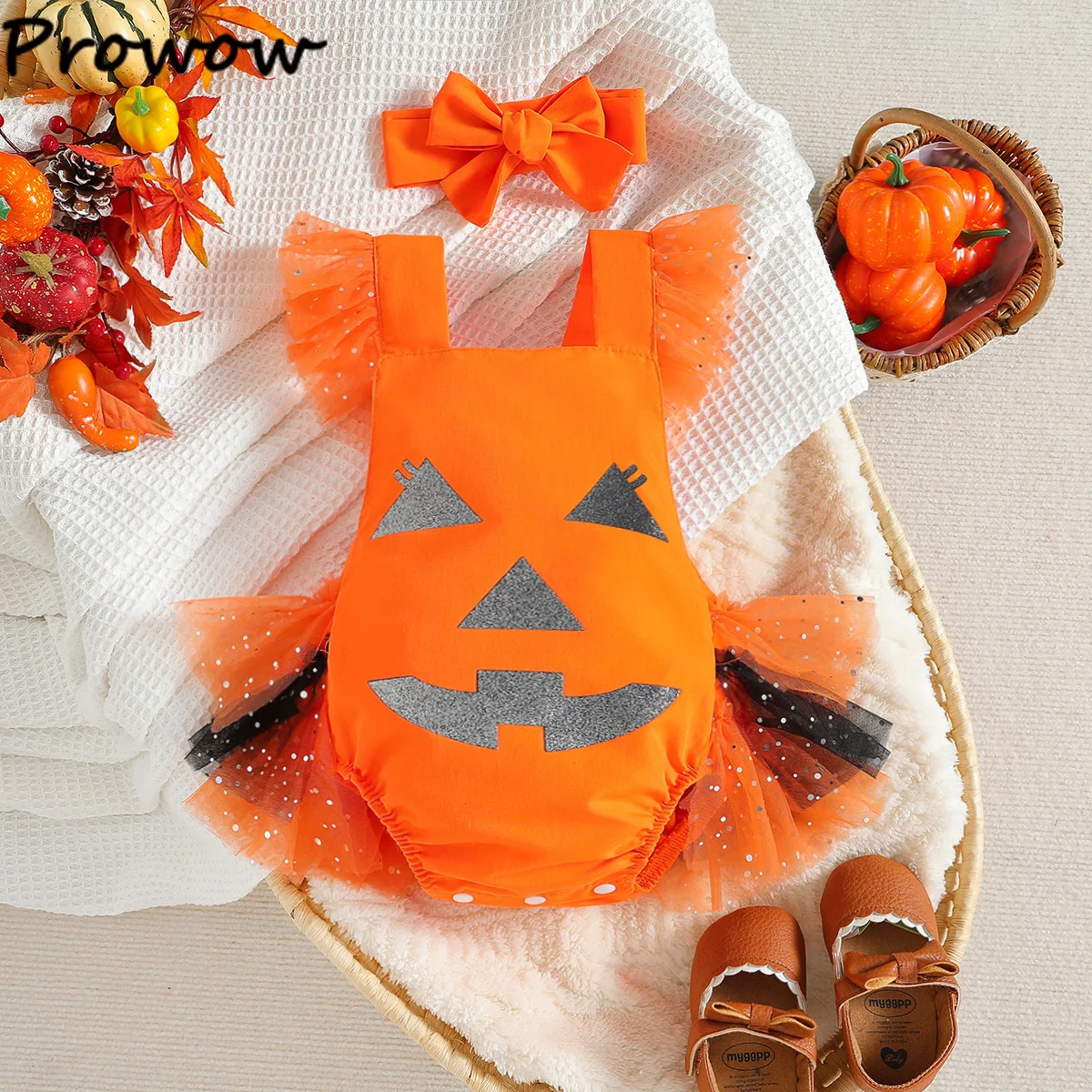 Prowow 0-18 м, детский комбинезон на Хэллоуин, Оранжевое боди для новорожденных, платья принцессы Тыквы, мой первый детский костюм на Хэллоуин Изображение 1