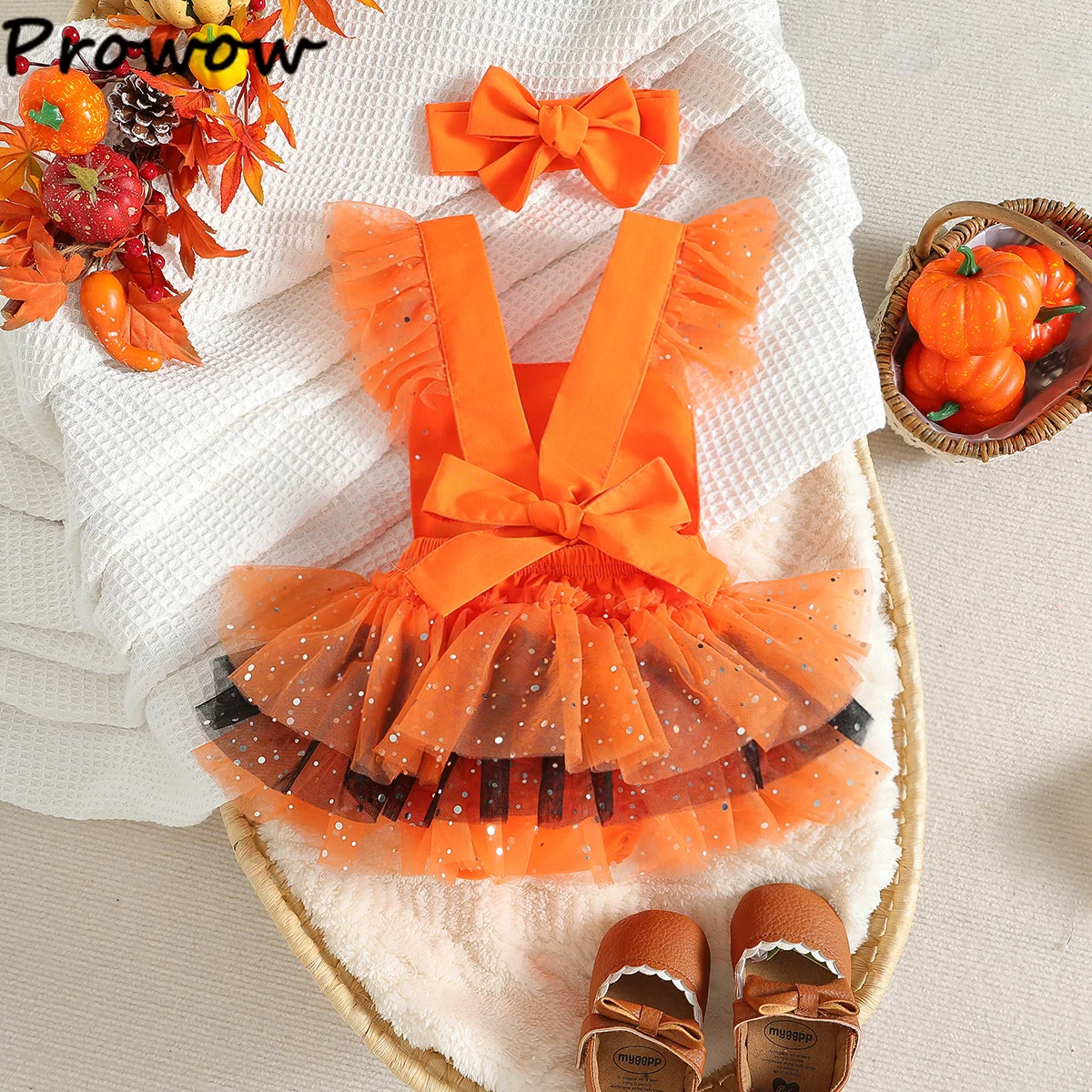 Prowow 0-18 м, детский комбинезон на Хэллоуин, Оранжевое боди для новорожденных, платья принцессы Тыквы, мой первый детский костюм на Хэллоуин Изображение 2