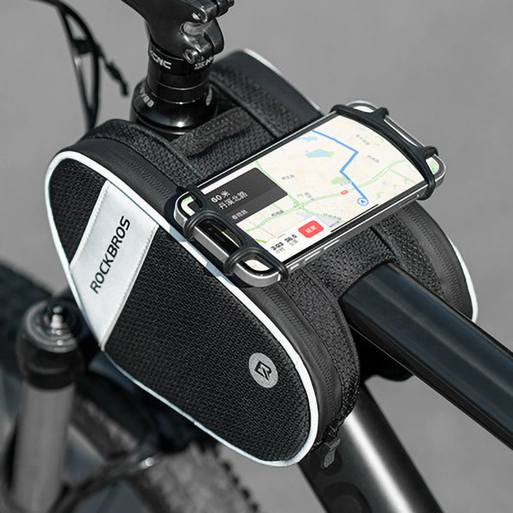 ROCKBROS Светоотражающая водонепроницаемая сумка для езды на велосипеде из полиэстера Передняя балка Сенсорный экран Сумка для мобильного телефона Седельная сумка Снаряжение для верховой езды Изображение 3