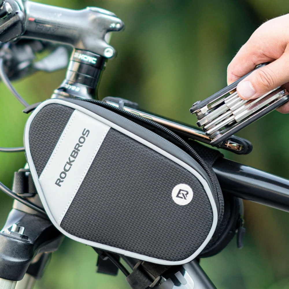 ROCKBROS Светоотражающая водонепроницаемая сумка для езды на велосипеде из полиэстера Передняя балка Сенсорный экран Сумка для мобильного телефона Седельная сумка Снаряжение для верховой езды Изображение 5