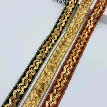 10 ярдов/лот Золотая нить с вышивкой блестками кружево 3,2 см матовая лента из бисера аксессуары для одежды в этническом стиле