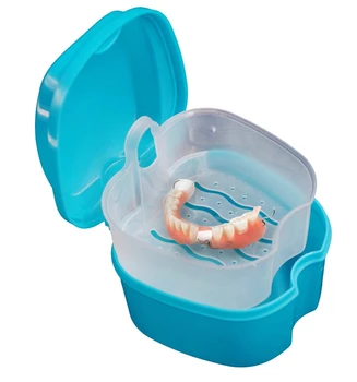 1ШТ Коробка для ванны для ухода за зубными протезами, чистка вставных зубов, уход за больными с подвесным сетчатым контейнером, Чистка вставных зубов, чехол для ванны