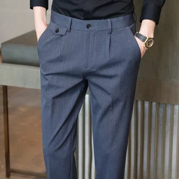 2022, мужские костюмные брюки, весенне-летние деловые повседневные брюки, Модные высококачественные однотонные тонкие мужские 28-36