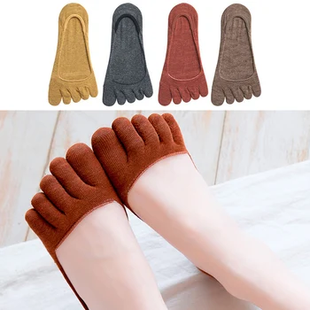 2023 Весенне-летние Новые носки с пятью пальцами, женские хлопковые однотонные носки с невидимым носком, носки-лодочки