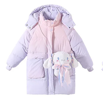 2023 Корейские осенне-зимние парки для девочек, теплая длинная верхняя одежда для девочек, пальто от 4 до 12 лет, детская куртка для девочек-подростков с милой сумкой в подарок