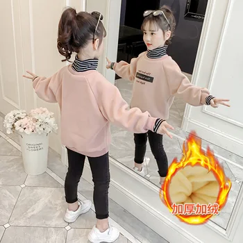 2023 Корейский Весенне-осенний Детский пуловер для девочек с длинными рукавами Свитера Одежда для начальной школы Хлопковый пуловер для девочек Топ Толстовка