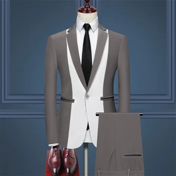 2023 Новый высококачественный мужской костюм, молодежное деловое повседневное британское платье, облегающий строгий эластичный костюм в тон