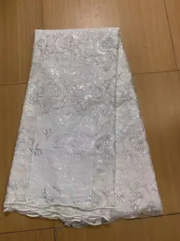 2023 Роскошная африканская белая кружевная ткань с 3D блестками, 5 ярдов, материал для свадебной вечеринки, Вышитое французское кружево, сшитое своими руками платье YYZ79