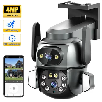 2K 4MP Wifi IP-Камера С Двойным Объективом, Автоматическое Отслеживание PTZ, Беспроводное Видеонаблюдение, Бинокулярная Камера Видеонаблюдения, Цветное Ночное Видение Onvif