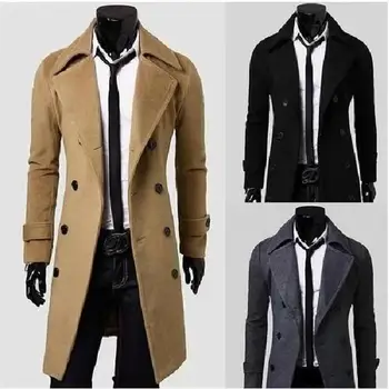 4XL-Модный однотонный мужской длинный тренч, Дизайнерский высококачественный двубортный пиджак приталенного кроя на осень и зиму