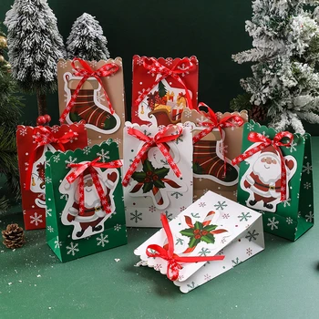 5шт Рождественская Подарочная коробка Бумажные пакеты Новогоднее Украшение Праздничная вечеринка Креативный Бант Снежинка Упаковка для конфет и печенья Сумка для детей