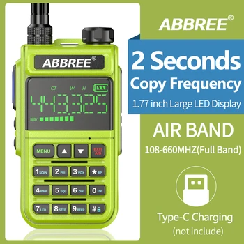 ABBREE AR-518 Air Band 108-660MHz Полнодиапазонная Беспроводная частота копирования 1.77 Встроенный дисплей Любительская Ветчина Двухстороннее Радио Walkie Talki