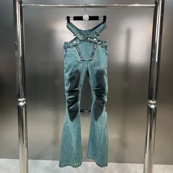 BORVEMAYS, Джинсы контрастных цветов, женские джинсы с высокой талией, Открытая лоскутная молния, уличные джинсовые брюки прямого кроя WZ3742