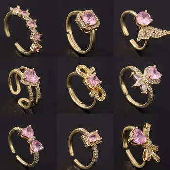 Koaem Personality Обручальные кольца с розовым кубическим цирконием для женщин Романтические свадебные кольца для вечеринок на церемонии бракосочетания Модные украшения