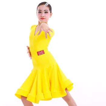 NY10 1233 + 1203 Топы с V-образным вырезом и юбка-лотос, детское платье для латиноамериканских танцев для девочек, костюм для соревнований по бальным танцам
