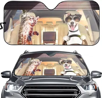 PZZ BEACH Crazy Animal Driver, Солнцезащитный козырек для автомобиля на лобовое стекло, Забавная Собака, Кошка за рулем, Аккордеон, Складной Солнцезащитный козырек