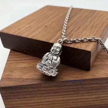 S925 чистое серебро мужчина мужское ожерелье контракт индивидуальность прилив подарок знаменитости подвесная подвеска младенца Будды