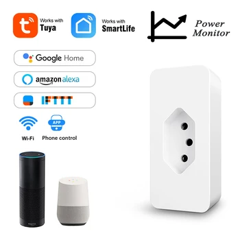 Tuya Wifi Smart Brazil Switch Plug WIFI Smart Brazil Socket Smart Life Brazil Outlet с монитором питания для Alexa Google Home