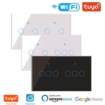 Tuya Wifi Настенный Выключатель Умный Беспроводной Дистанционный Светодиодный Выключатель Света Сенсорная Панель прерыватель 4/5/6 Групп Голосовое Управление Через Alexa, Google