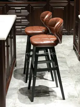 Барный стул из массива дерева современный простой барный стул с высокой спинкой барный стул на стойке регистрации кассир высокий стул бытовой