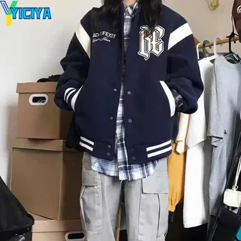Бейсбольная куртка YICIYA, темно-синий бомбер в стиле хип-хоп оверсайз, женские зимние высококачественные университетские женские куртки-американки, пальто Harajuku