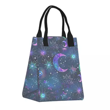 Бумажный ланч-бокс, сумка-тоут Galaxy Moon Starry Star, сохраняющая свежесть, с крючком и петлей, теплоизоляционный ланч-бокс для ланча