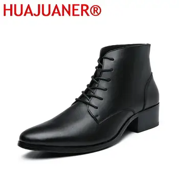Весенне-осенние Элегантные Мужские ботинки в деловом стиле, Кожаные мужские Однотонные Вечерние ботинки на шнуровке, Модельный показ, Черная, Красная Мужская обувь