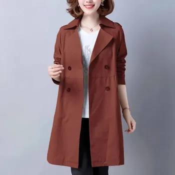 Весенне-осенний женский тренч средней длины в корейском стиле, свободная двубортная ветровка цвета хаки, женская одежда, новое пальто 2023 года.