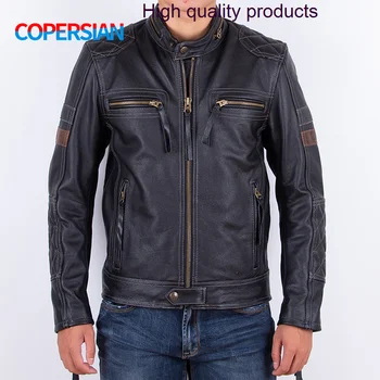Винтажная черная мужская куртка 2023 года на осень, пальто из натуральной воловьей кожи в мотоциклетном стиле, модная приталенная одежда