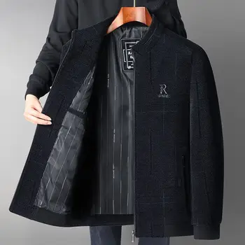 Демисезонная мужская тонкая куртка, модное повседневное мужское пальто со свободным воротником-стойкой, Дышащее, не мнущееся, однотонная верхняя одежда