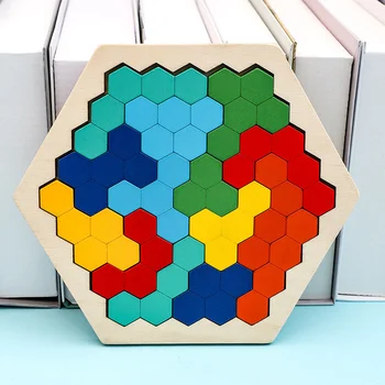 Деревянная игрушка Шестиугольной Геометрической формы Пазлы Шахматная доска Монтессори Дошкольные Развивающие Интеллектуальные игрушки Подарки