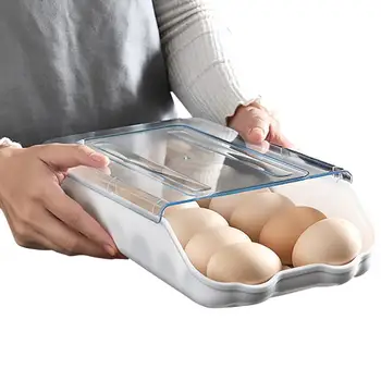 Держатель для яиц Для холодильника Органайзер для яиц для холодильника с автоматической закаткой 14 яиц, Штабелируемый дозатор для хранения яиц