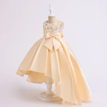 Детское платье с цветочным шлейфом, Шикарное Кружевное праздничное платье, Детская одежда с бантом, платье для выпускного вечера для девочек, свадебные платья принцессы из тюля