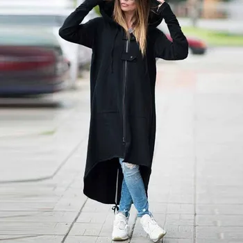 Женская куртка, шикарный тренч с капюшоном длиной до щиколоток, весенне-осенняя теплая куртка, Корейская модная ветровка на молнии
