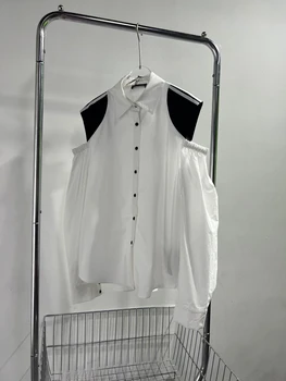 Женская модная корейская версия 2023 года, темпераментная блузка свободного цвета с открытыми плечами.