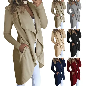 Женская однотонная модная однотонная куртка с лацканами, тонкая длинная ветровка, кардиган, куртка