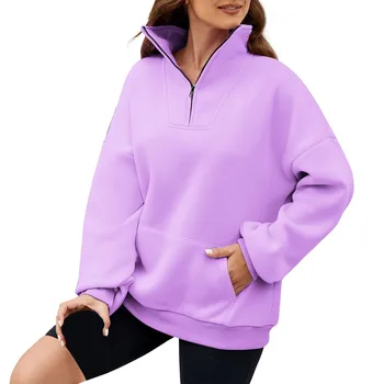 Женский модный простой тренд, однотонный пуловер на молнии со стоячим воротником, осенняя одежда для юниоров, на молнии, тонкий флис, флисовая вязка