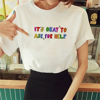 Женский топ для психического здоровья в японском стиле харадзюку, забавные футболки, одежда в стиле аниме харадзюку для девочек
