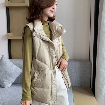 Женское утепленное пальто без рукавов с ярким лицом, элегантная модная Корейская теплая куртка на шнуровке, зимнее женское повседневное хлопчатобумажное жилетное пальто