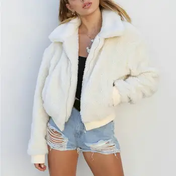 Зимнее женское пальто, уютная плюшевая женская зимняя куртка, теплая стильная функциональная верхняя одежда с карманами на лацканах, эластичные манжеты, женская