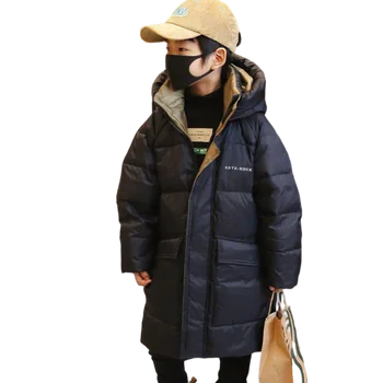 Зимняя Пуховая хлопковая куртка с капюшоном и воротником для мальчика, Модное Длинное пальто, Подростковое пальто, Спортивный Ветрозащитный Зимний костюм 2023, Новинка Корейского производства