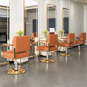 Золотые парикмахерские кресла из нержавеющей стали, легкие роскошные парикмахерские кресла, современная мебель для салона красоты, Подъемные вращающиеся стулья для салона красоты